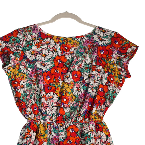 Asos Mini Dress Womens Size 4 Red Floral Elastic Waist Lightweight Boho - Picture 2 of 16